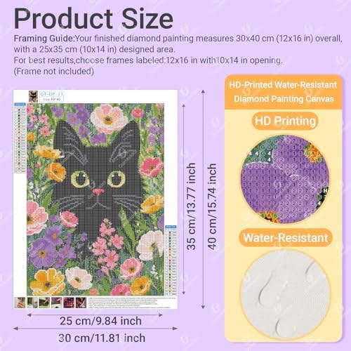 Gamteldot Black Cat Diamond Art Kits for Adults Beginners,DIY Diamond Art 5D Full Drill Diamond Dots Diamond Painting with Complete Tools,Pefect Art Crafts for Home Wall Decor Gift-12x16in
