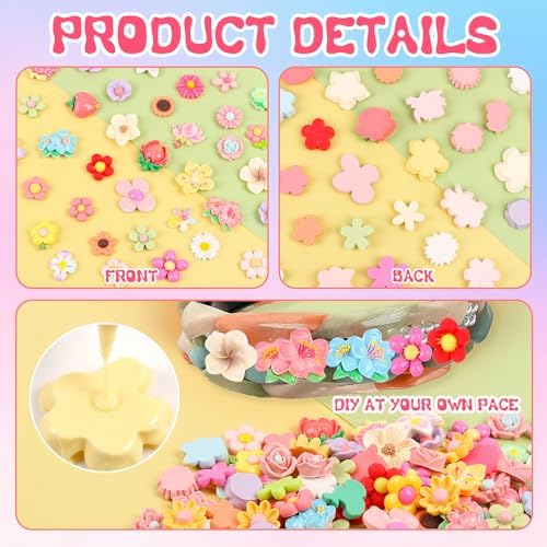 FOIMAS Flower Resin Flatback Charms,150pcs Spring Flower Embellishment Resin Miniatures Embellishment for Craft Slime Ornament Decoration Supply