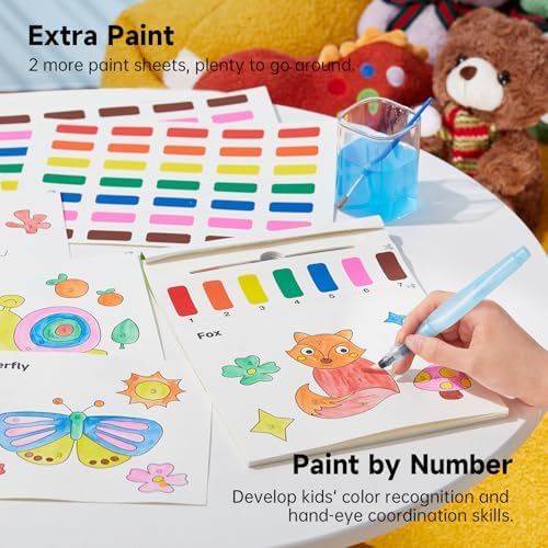 Shuttle Art Paint with Water Coloring Book for Kids, 25 Animals Themed Pages with 2 Brushes, Mess-Free Watercolor Paint Set, Travel-Friendly Art Craft Gift for Toddlers, Birthday Christmas Gift