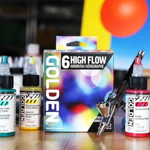 High Flow Acrylics by GOLDEN, High Flow Airbrush Set, 6 Colors, Professional Acrylic Paint
