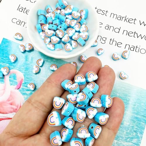 Rainbow Cloud Handmade Polymer Clay Beads, 100pcs Polymer Clay Spacer Beads for Women Jewelry Making DIY Charms Bracelet Necklace Hair Clip Accessories Handmade Craft