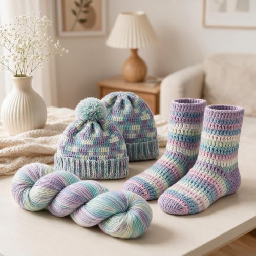 Katech Wool Yarn for Crocheting & Knitting, Cashmere Sock Yarn-Indigo Blue