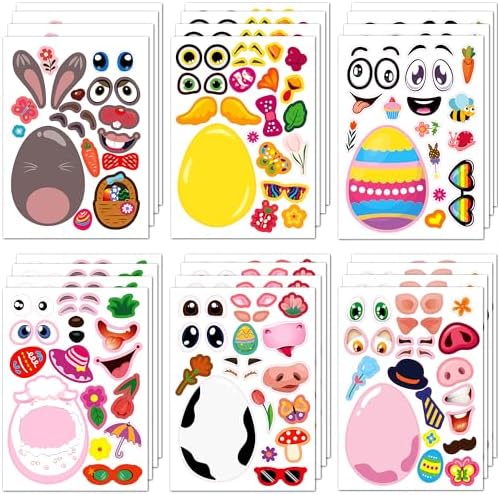 SmilinFit Easter Stickers for Kids Toddlers, Easter Basket Stuffers, Make A Face Stickers Crafts with Eggs Themed, Kids Party Favor Supplies Decorations Activities Gifts for Girls Boys