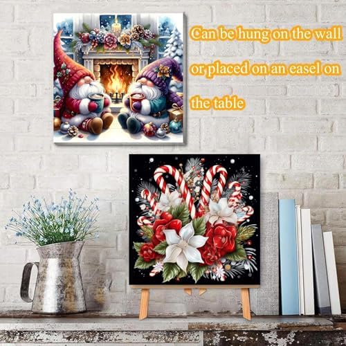 4 Pack Christmas Paint by Numbers Kit for Adults with Framed,Snowman Gnome Candy Cane Paint by Number with Wooden Easel DIY House Truck Christmas Tree Adult Paint by Number Kits for Wall Decor10x10in