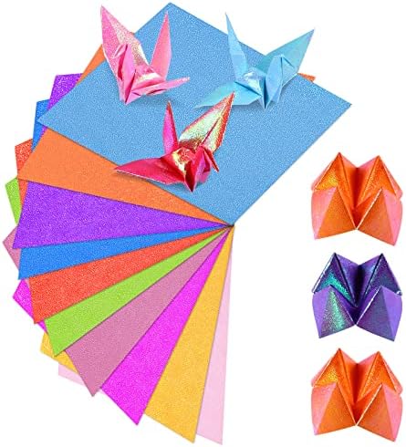 Milisten 50 Sheet Shiny Origami Paper - 10 Colors Square Iridescent Paper for Kids Arts & Crafts Projects