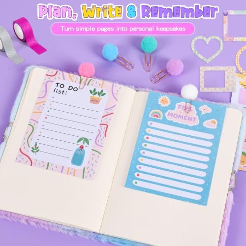 Cherry Tale DIY Journal Kit for Girls, 300+ PCS Scrapbook Kit for Girls Ages 6-14, Fluffy Unicorn Lockable Diary with Keys, Stickers and Markers, 6 7 8 9 10 11 12 13 14 Year Old Girl Birthday Gift