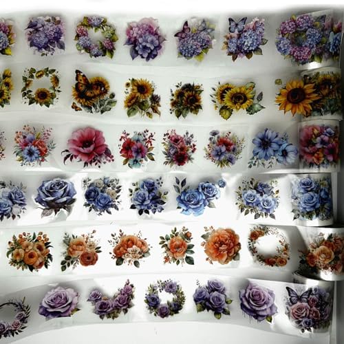 Koolemon 6Rolls PET Flower Tape for Journal Scrapbook Decorative Stickers