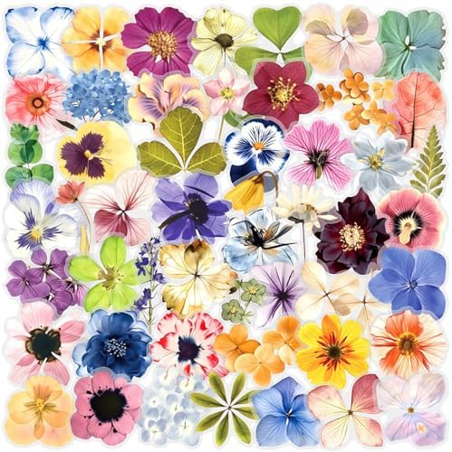 50PCS Transparent Flora Scrapbook Stickers, Flower-E | Vintage Aesthetic Flowers, Vinyl Waterproof, For Scrapbooks Travel Journal, For Water Bottles Laptop Phone