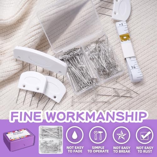Opstin 130Pcs Knit Blocking Pins Kit for Knitting & Crochet Projects,20 Knit Blockers, Blocking Combs, Knitting Block Pins for Blocking Mats, Crochet Block Kit with 100 T-Pin and Storage Box
