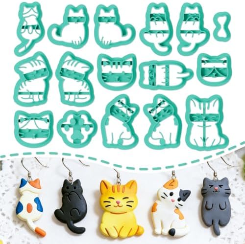 ORIGACH 16 Pcs Cute Cat Polymer Clay Cutters Set