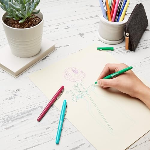 Amazon Basics Felt Tip Marker Pens, Assorted Colors, for Art Projects, Writing, Drawing, and Journaling, 12-Pack