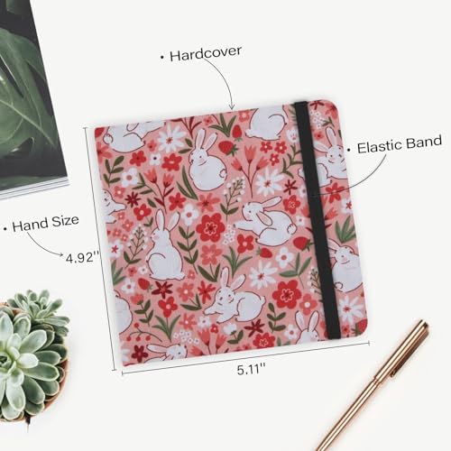 Handy Size 5 x 5 inches Sketch Book, 80GSM Acid Free Artistic Drawing Painting Writing Paper, Hardcover Cloth Cover Art Sketchbook,Journal Notebook.Pink Flower Rabbit