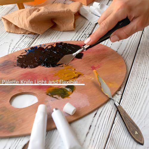 Oil Paint Brush Set, 15Pcs Fuumuui Professional Paint Blending Brushes Natural Badger Bristle with Flat, Fan, Angle, Round, Filbert for Acrylic Oil Painting with 2pc Palette Knife