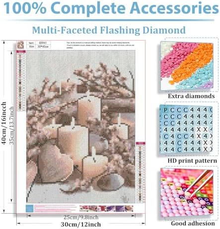hkejoi Candle Diamond Art Kits for Adults, Diamond Painting Kit 12x16 Inch | Diamond Painting Kits for Adults Beginners, Gem Art, 5D Full Drill, DIY Arts and Crafts for Gift Home or Decor