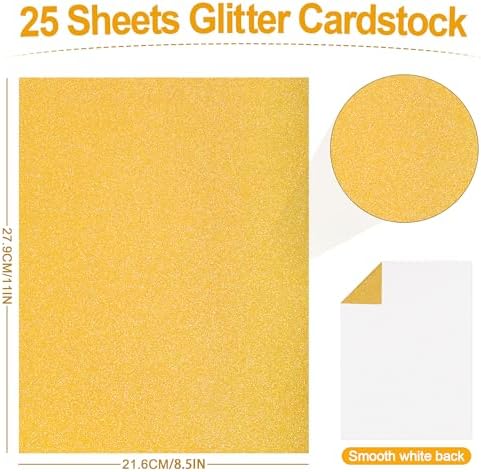 25 Sheets Gold Glitter Cardstock 92lb Thick Sparkle Paper 8.5 x 11in