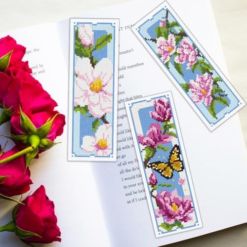 ORIGACH 6 Set Magnolia Cross Stitch Bookmark Kit for Beginner