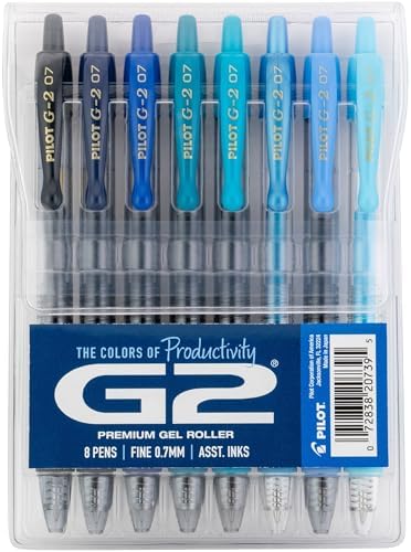 PILOT G2 Gel Roller Pens, G2 Boost Blue Pens Pack, 8 Pack Pouch, Assorted