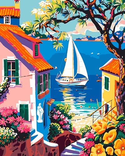 ZTOTZ Paint by Number for Adults Landscape, Village Scenery Adult Paint by Number Kits on Canvas, DIY Landscape Digital Oil Number Painting for Festival Gift Decor (16x20 Inch)