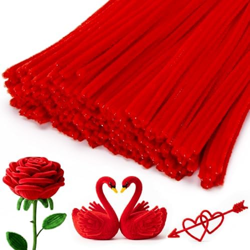 Caydo 200 Pieces Red Pipe Cleaners for Flowers Making