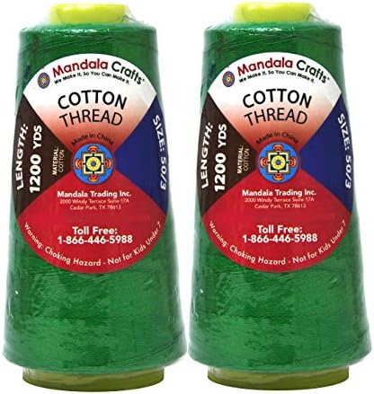 Mandala Crafts Green Mercerized Cotton Thread Cones for Sewing Quilting