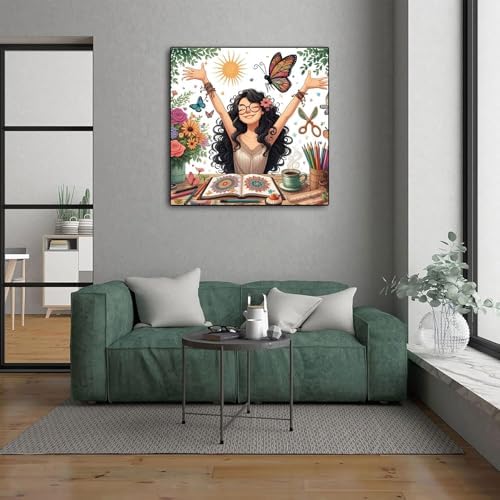 Painting Girl Diamond Art Kits for Adults, DIY Diamond Painting Kits Round Diamond Dots for Adults, 5D Full Drill Painting Kit Art and Crafts for Adult Home Wall Decor 14 X 14inch