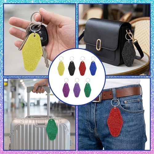 Glitter Acrylic Motel Keychains Bulk,Colorful Diamond Shaped Keychain Tags with Rings Blank Plastic Keychain for DIY