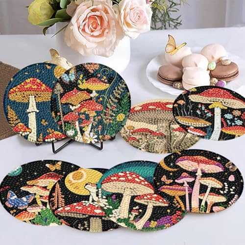 Zythron 8 Pack Diamond Art Coasters,Mushroom Diamond Painting Coasters Kits