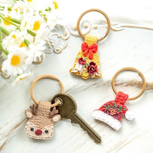 Tainsky Christmas Keychain Polymer Clay Cutters, 10 Shapes Winter Polymer Clay Keychain Cutters (B)