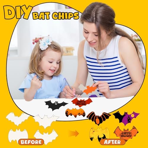 40Pcs Bats Halloween Wooden Slices Ornaments Paintable Blank Natural Bat Cutouts Fall Activity Hanging Decorations Bulk Halloween Crafts for Kids Classroom DIY Party Supplies