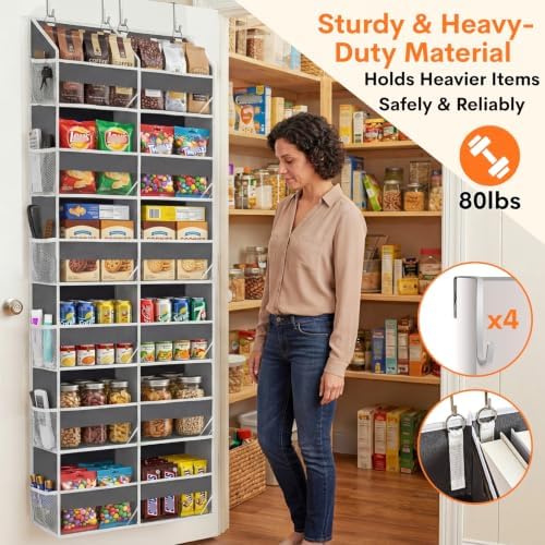 Over the Door Organizer 6 Tiers, Extra Large Behind Door Storage of 12 Compartments, 80 lbs Weight Capacity Hanging Storage Organizer with Clear Window Kids Toys, Shoes, Diapers, Room storage