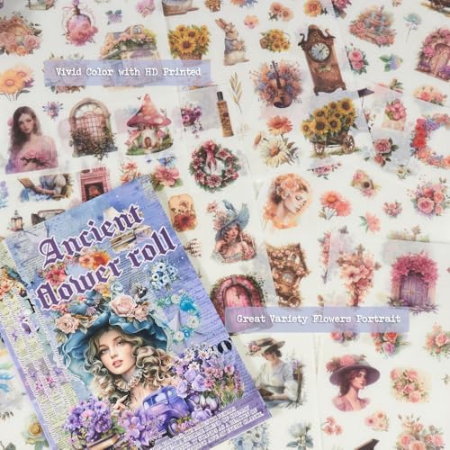 Large 24 Sheets Pre-Cut Scrapbook Sticker Book for Junk Journal Supplies, Washi Journal Stickers for Journaling, Collage Materials, Scrapbooking, Planner, Bujo, Arts Craft
