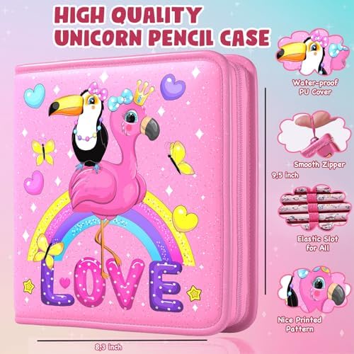 DOKKIA Fruit Scented Coloring Pens Markers Set 65 PCS Art Craft Drawing Case - Washable Kits Pencil,Gel Pen,Crayon&Coloring Book Supplies Flamingo Toucan Pink