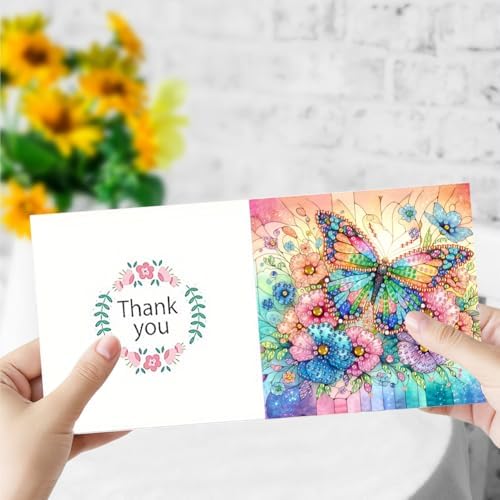 Diamond Art Cards with Envelopes–6PCS DIY Diamond Painting Greeting Cards Kit | Card Making Kit with Bling for Adults & Beginners | Birthday,Holiday & Thank You Cards (Flower Butterfly and Dragonfly)