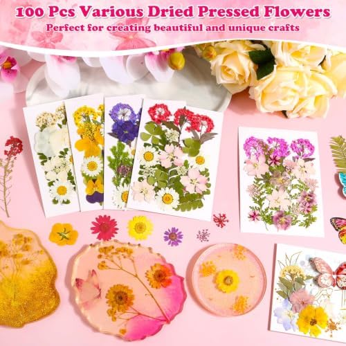Evatage 100 Pcs Real Dried Pressed Flowers for Resin Crafts