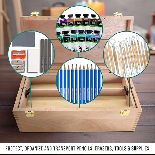 U.S. Art Supply Multi-Function Artist Supply Box with Locking Clasp