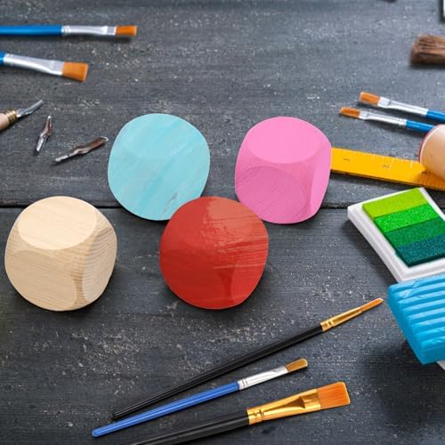 ZEAYEA 20 Pcs Blank Wooden Dice, 2 inch Unfinished Square Blocks, Blank 6 Sided Wood Cubes with Rounded Corners for Building Blocks, DIY Craft Projects, Party Supplies (Pack of 4)