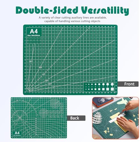 2 Packs Cutting Mats, A4 12'' x 9'' Double Sided Cutting Mat, Non-Slip 5 Layers PVC Cut Mat for Craft Art Projects Fabric Sewing, Scrapbooking Mat
