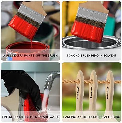 Double Thick Chip Paint Brush, 6 Pack, 4 inch / 100mm Stain Brushes for Painting Walls and Fence Staining, Wooden Handle Masonry Paintbrush for Varnish, Paste, Gesso and Limewash