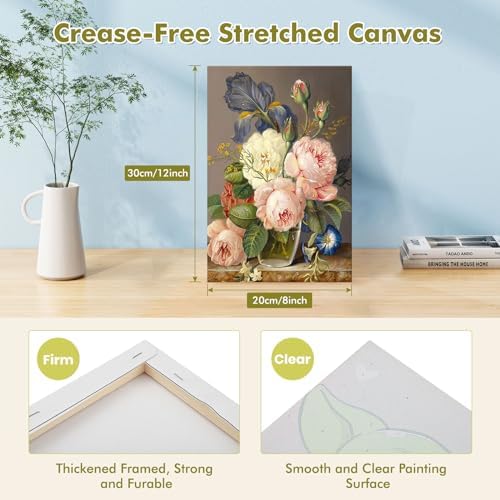 Bowetile Framed Paint by Numbers Kit for Adults Beginner, Flowers Adults' Paint-by-Number Kits on Canvas, Easy Acrylic Number Painting Kits for Home Wall Decor Gifts, 8x12in