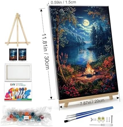 JOOZ Landscape Paint by Numbers Kit for Adults Beginner with Easel Moon Paint by Number on Canvas with Frame DIY Acrylic Painting for Ideal Gift Home Wall Decor 7.87x11.81 Inch