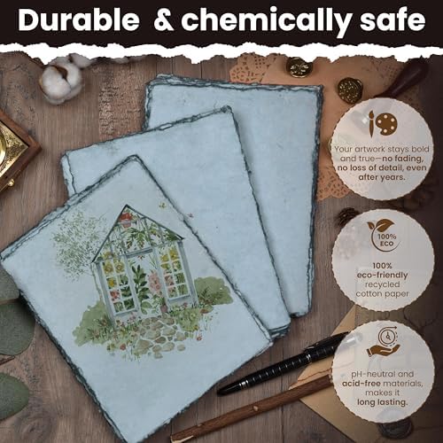 LEATHER VILLAGE Grey Deckled Edge Watercolor Paper 25 Sheets 6x8 Inches