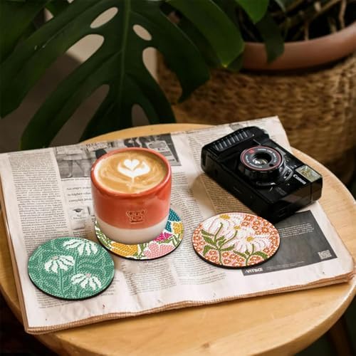 CRZMODE 8 Pcs Diamond Art Coasters Kits, Flowers Diamond Painting Coasters