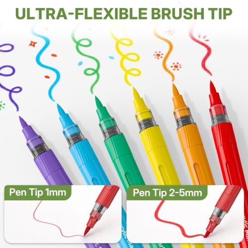 WUO 48 Colors Acrylic Paint Markers Brush Tip with Automatic Ink Control