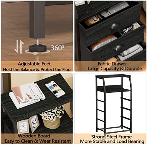 Furnulem Dorm Tall Nightstand, Small Dresser for Bedroom with Fabric Drawer
