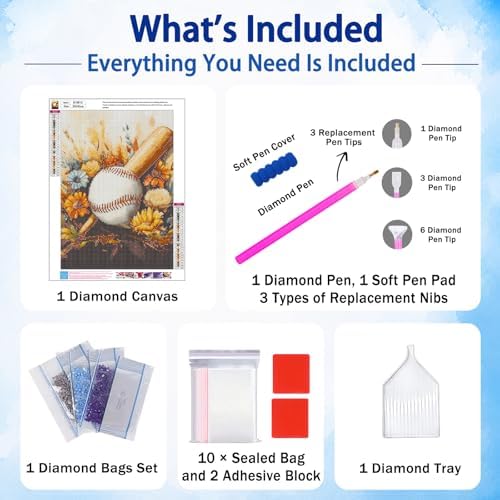 AUKELHJ Diamond Art Kits for Adults, Baseball Diamond Painting, 12x16 Inch