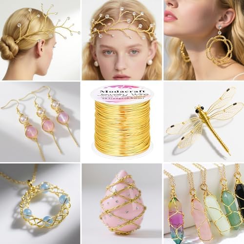 Modacraft 20 Gauge Gold Jewelry Wire & 4-in-1 Pliers Kit - 82FT Tarnish Resistant Copper Craft Wire (0.8mm) for Wire Wrapping, DIY Jewelry Making, Christmas Ornaments & Holiday Decorations