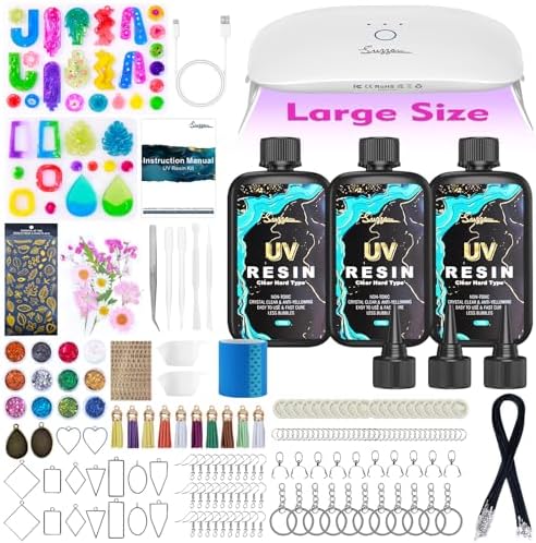 Suzzam UV Resin Jewelry Making Kit, 300g Crystal Clear UV Resin Kit with Molds, 30w & 22 Lamp Beads UV Resin Light Large for Craft Making Earrings, Necklaces, Keychains