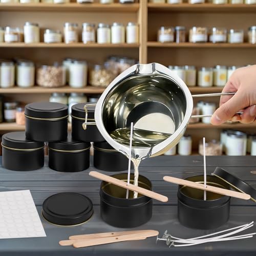 Blingfun 10 Packs 4 oz Candle Tins kit, Candle Making Tins, Candle Jars, 100pcs Candle Wicks, 100pcs Wick Stickers, Candle Containers for Making Candles(Black)