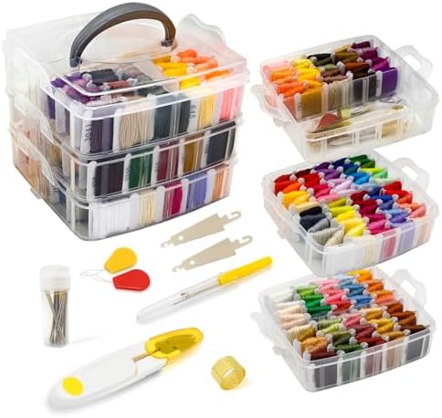 187Pcs Embroidery Floss Polyester Cross-Stitch Thread Kit with Tailoring Tools 150 Colors Friendship Bracelets Floss for Embroideries Sewing Handicraft DIY Project