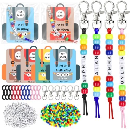24 Set Back to School Gifts Includes Keychain Making Kit with Gift Cards DIY Bead Crafts Adjustable Letter Beads Welcome First Day of School Student Teacher Supplies